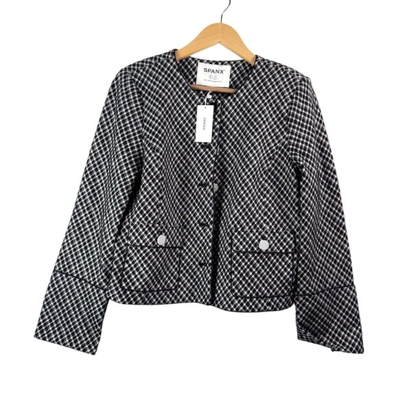 Spanx ponte black white plaid blazer jacket preppy money office sz M - Picture 1 of 6